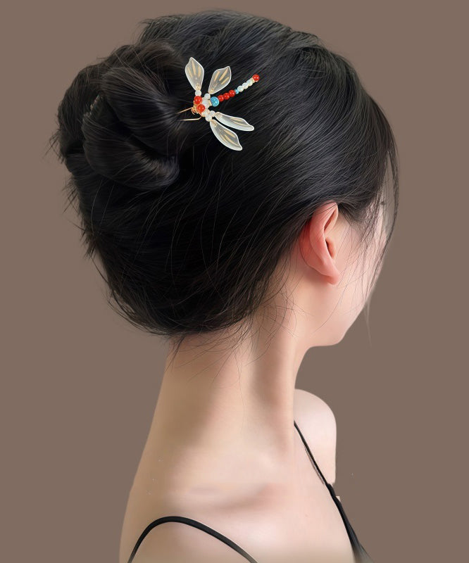 Women's Dragonfly Hairpin Gold Tone U Shaped Rainbow - OutfitLondon