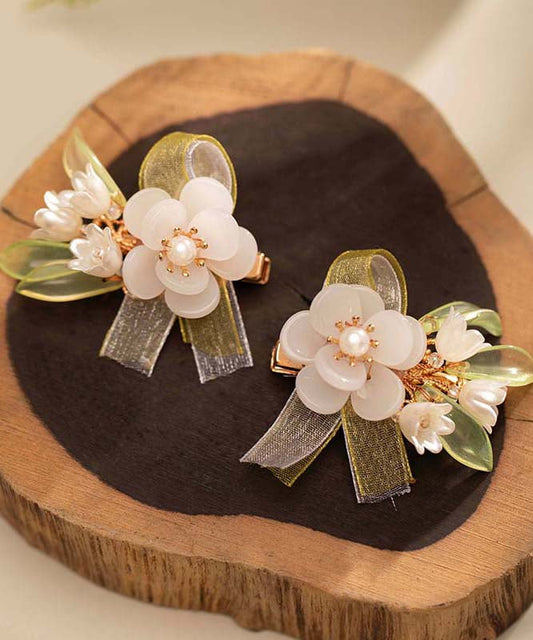 Women's Chinese Hairpin White Alloy Silk Ribbon Pearl Accent - OutfitLondon