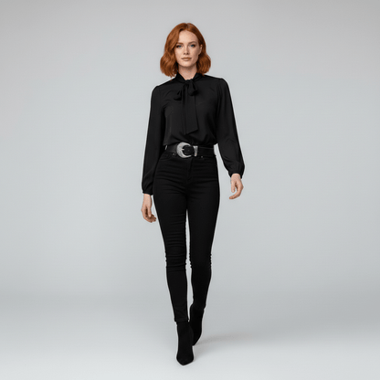 Chic Bow Front Long Sleeve Women's Blouse
