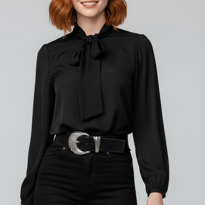 Chic Bow Front Long Sleeve Women's Blouse