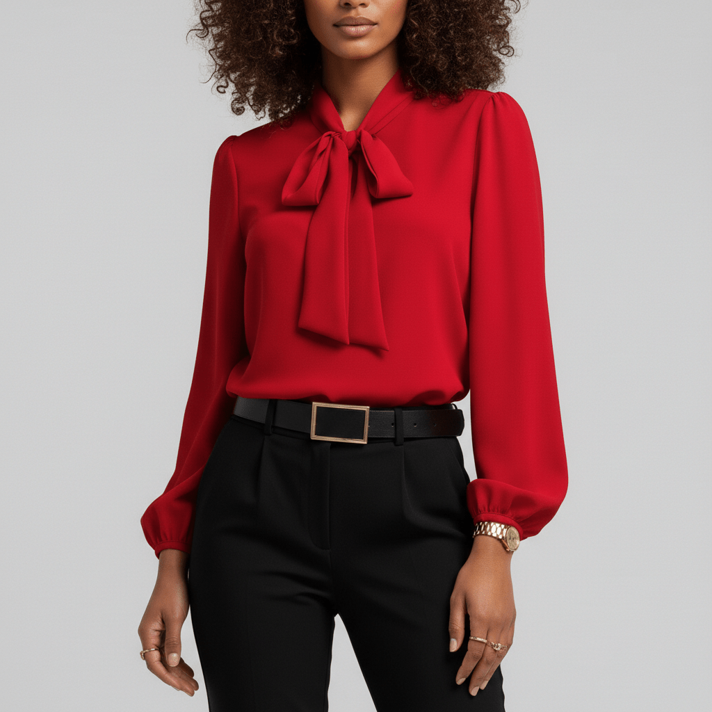 Chic Bow Front Long Sleeve Women's Blouse - OutfitLondon