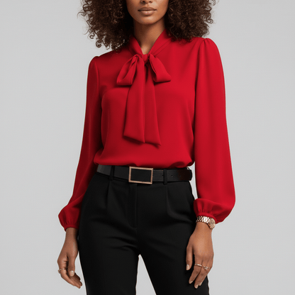 Chic Bow Front Long Sleeve Women's Blouse - OutfitLondon