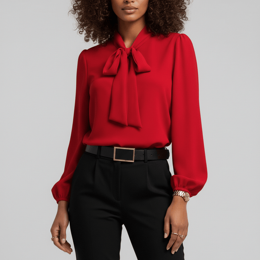Chic Bow Front Long Sleeve Women's Blouse - OutfitLondon
