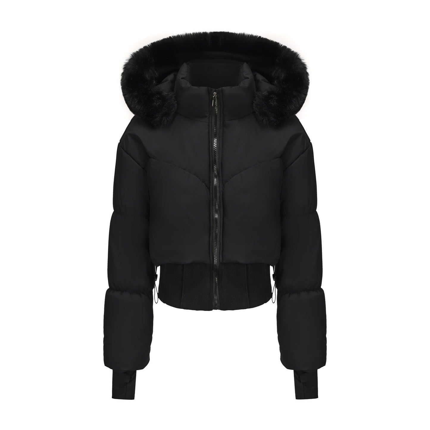 Warm Short Down Puffer Jacket with Removable Fur Trim