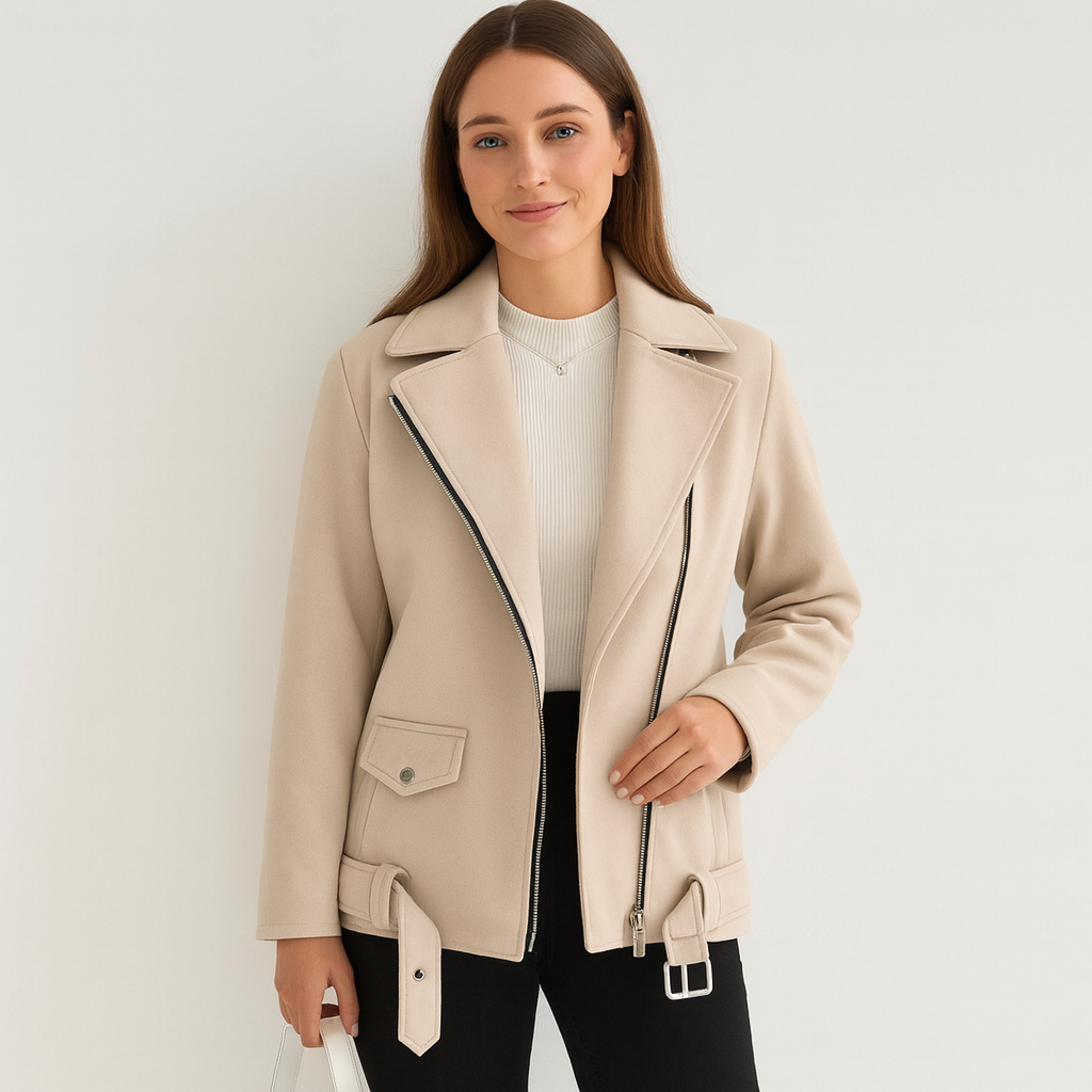 Fashionable Ladies Mid Calf Asymmetrical Zip Jacket - OutfitLondon