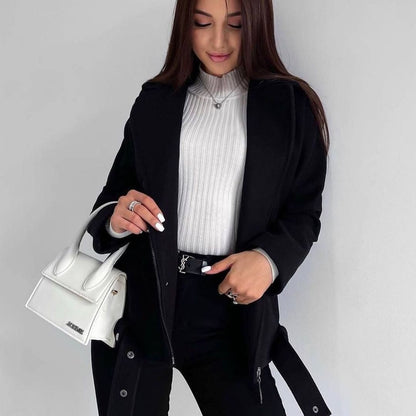 Fashionable Ladies Mid Calf Asymmetrical Zip Jacket