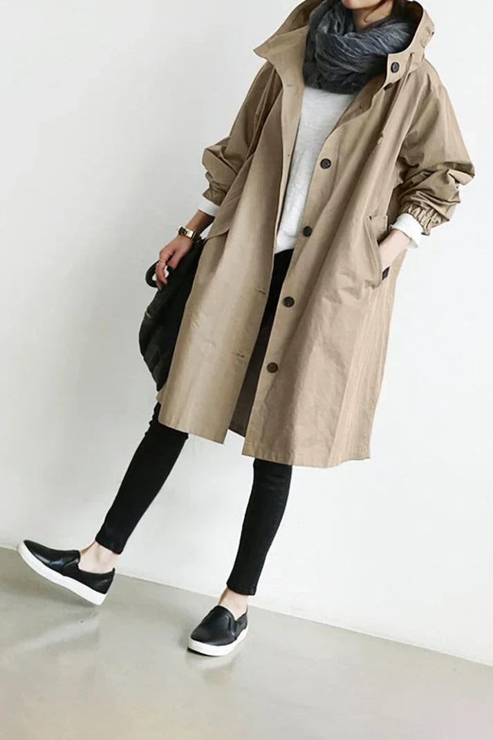 Classic Women's Long Trench Coat - Comfortable Fit