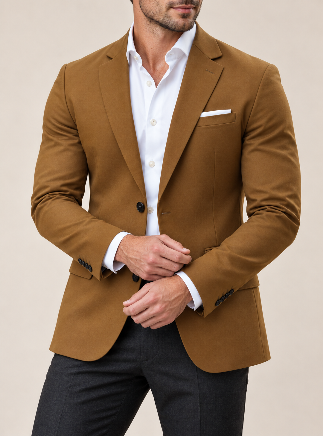 Classic Tan Men’s Blazer Jacket – Elegant Office Wear