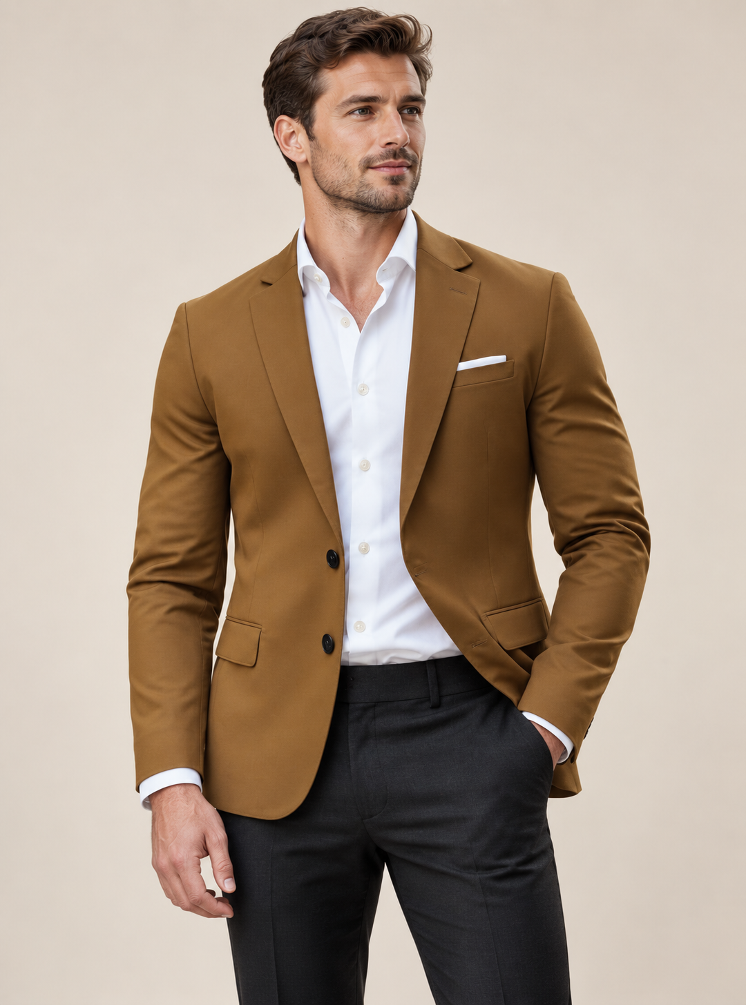Classic Tan Men’s Blazer Jacket – Elegant Office Wear