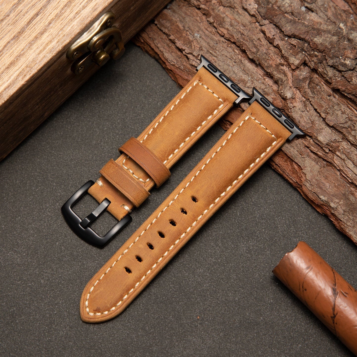 Premium Tan Leather Watch Band — Embossed Style