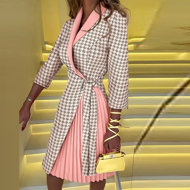 Elegant Women's Houndstooth Dress Coat - OutfitLondon
