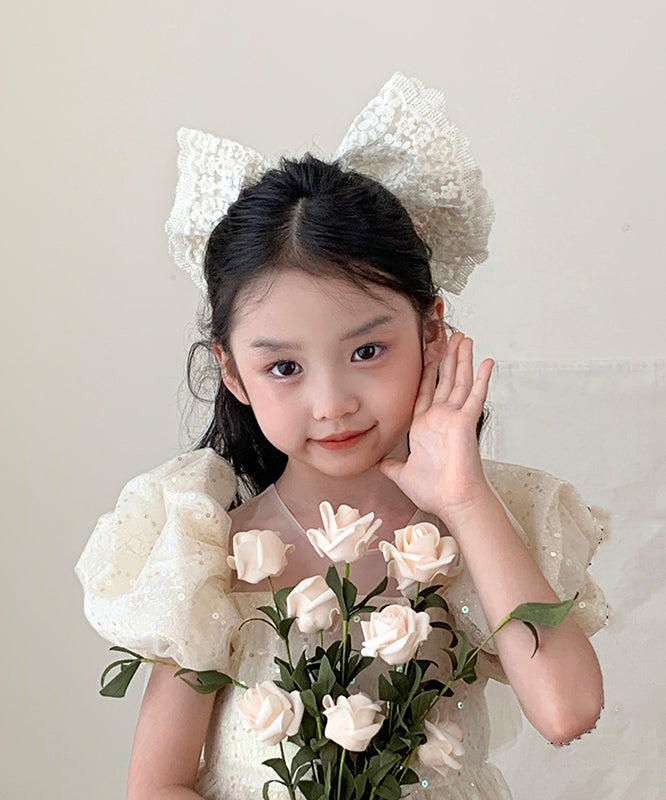 Girls Hair Clip Beige Alloy Pearl Ribbon - OutfitLondon