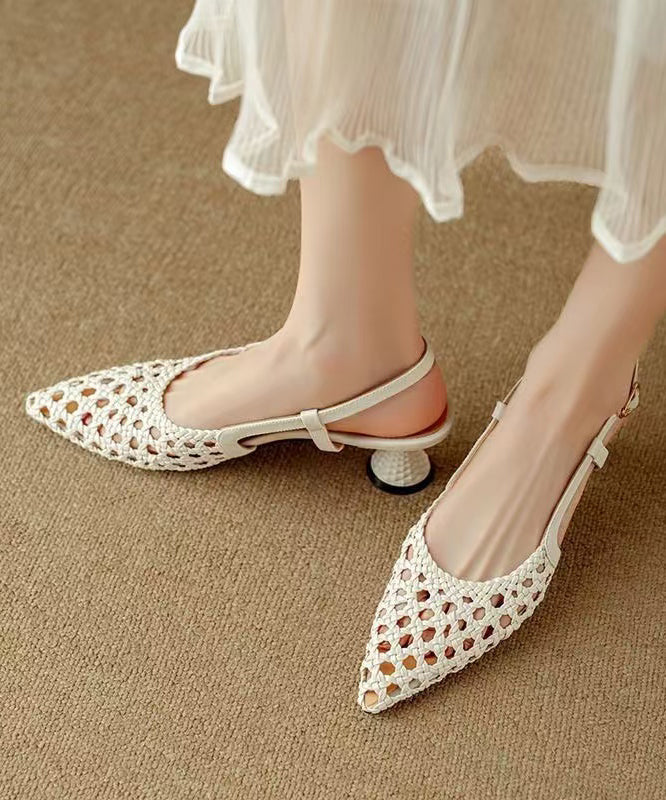 Women's Beige Pointed Toe Sandals Kitten Heel Cushioned Insole - OutfitLondon