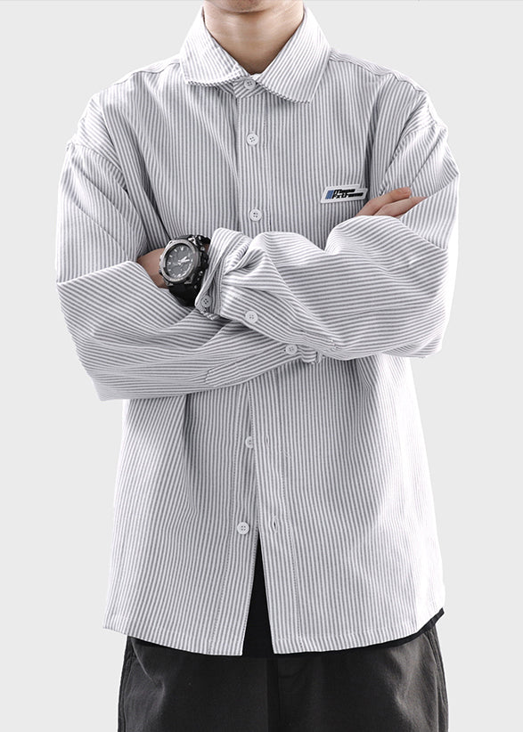 Men's Cotton Stripe Long Sleeve Shirt Breathable - OutfitLondon