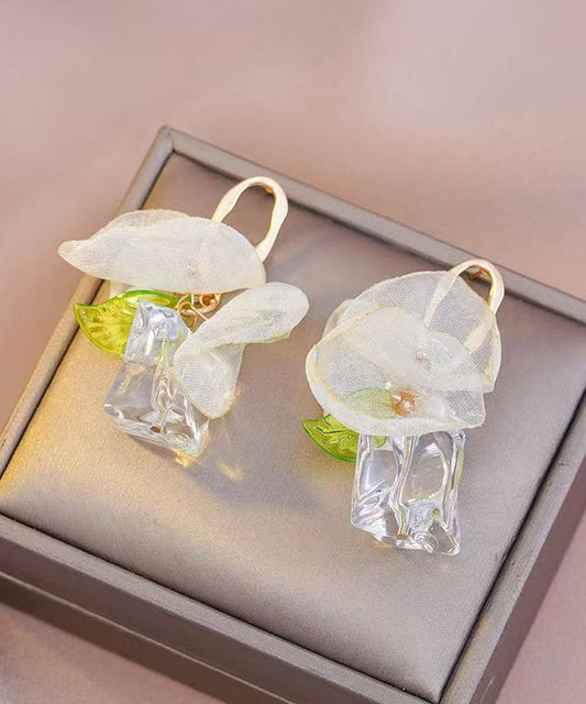 Women's Gold Acrylic Floral Hoop Earrings 6cm - OutfitLondon