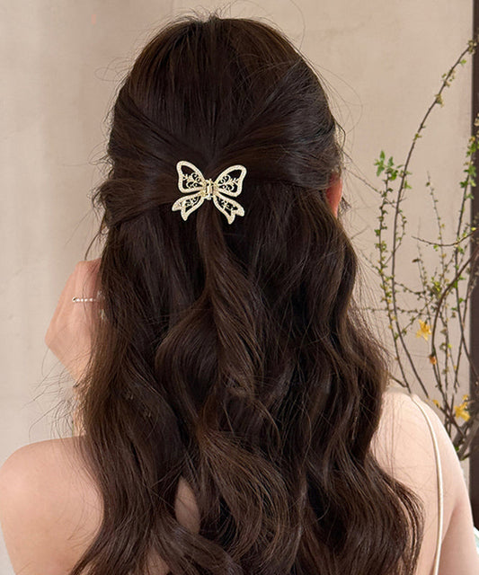 Women's Pearl Hairpin Gold Alloy Openwork Butterfly Design - OutfitLondon