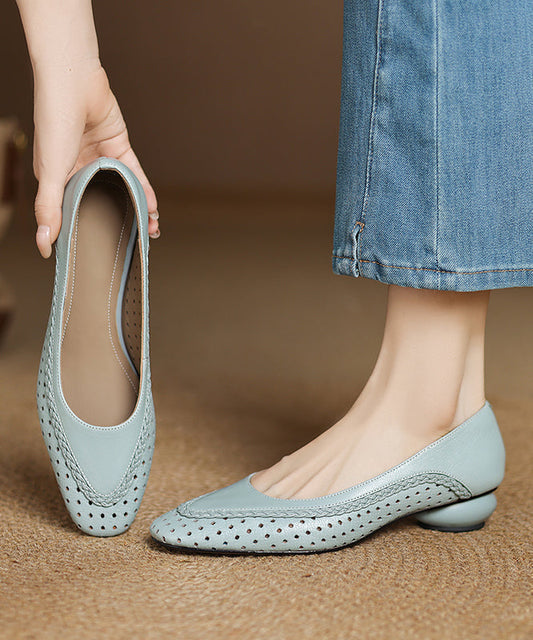 Women's Light Blue Sheepskin Flats Breathable Comfort - OutfitLondon