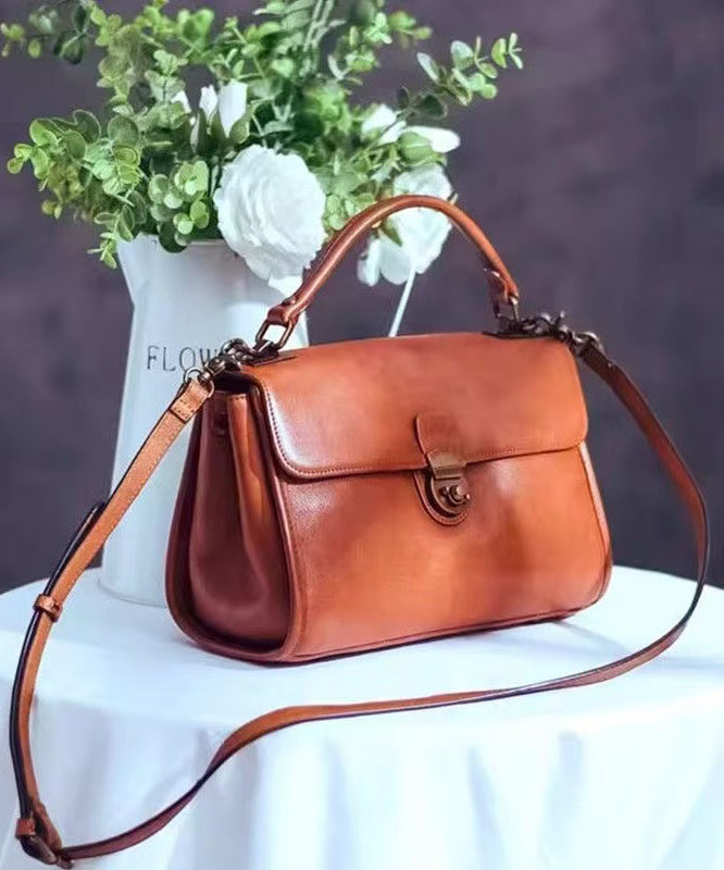 Leather Messenger Bag Durable Orange For Men Women - OutfitLondon