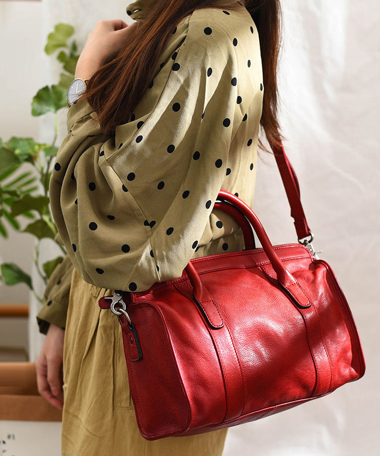 Women's Leather Tote Bag Large Zipper Red - OutfitLondon