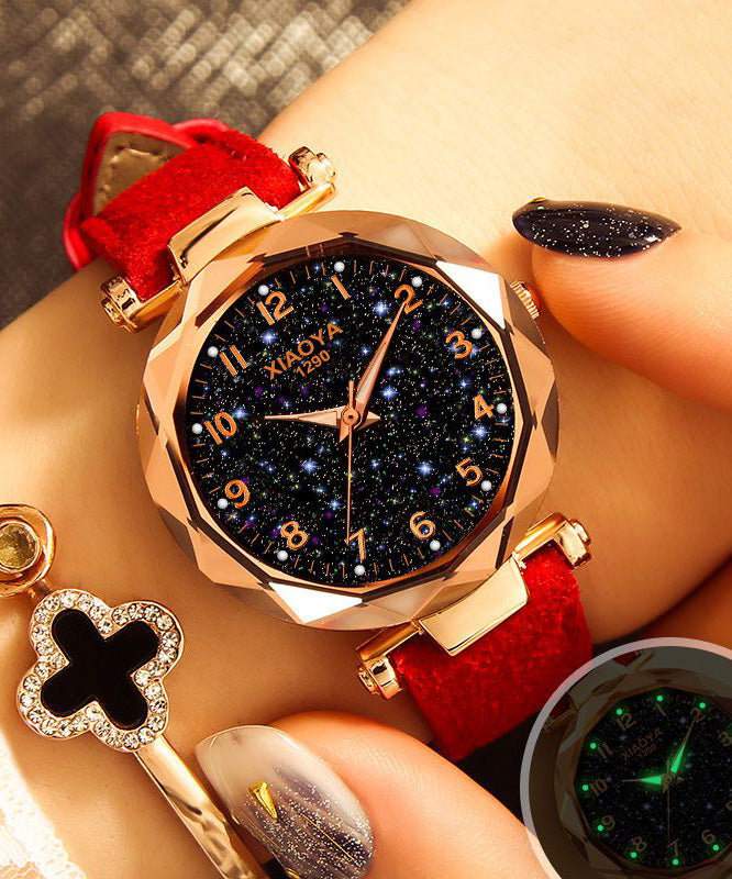Women's Leather Watch Waterproof Red - OutfitLondon