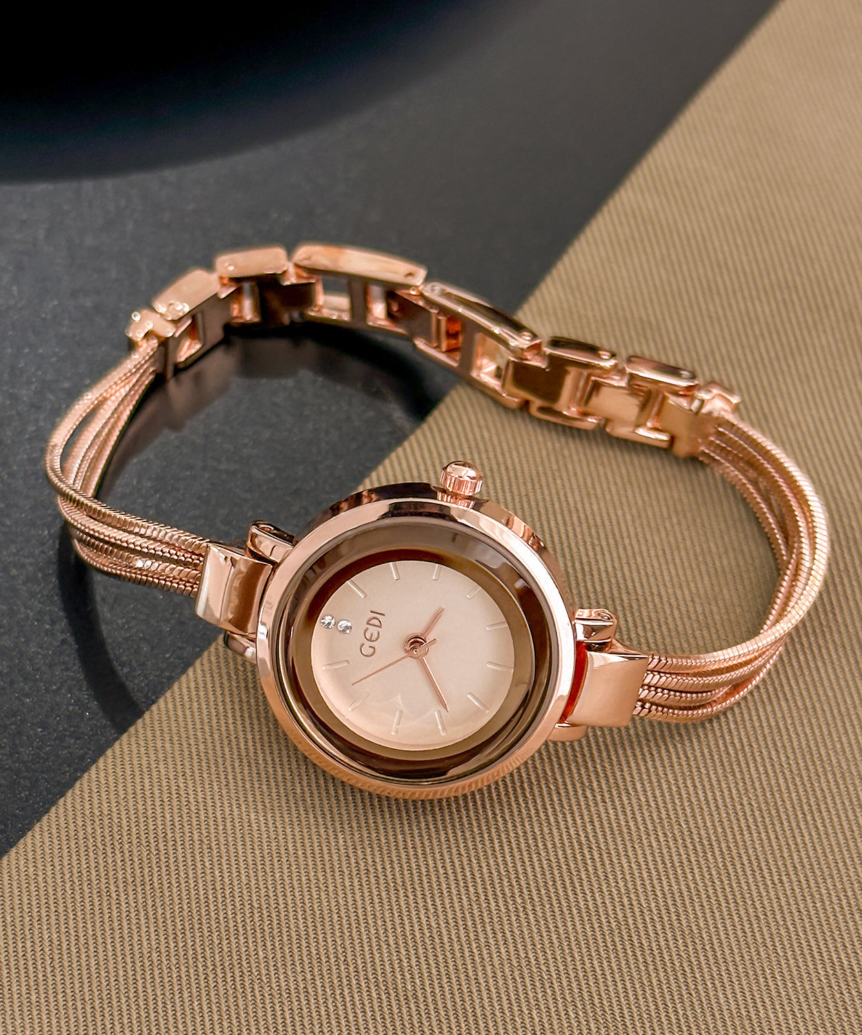 Ladies Asymmetric Rose Watch Quartz Movement Hardlex Crystal - OutfitLondon