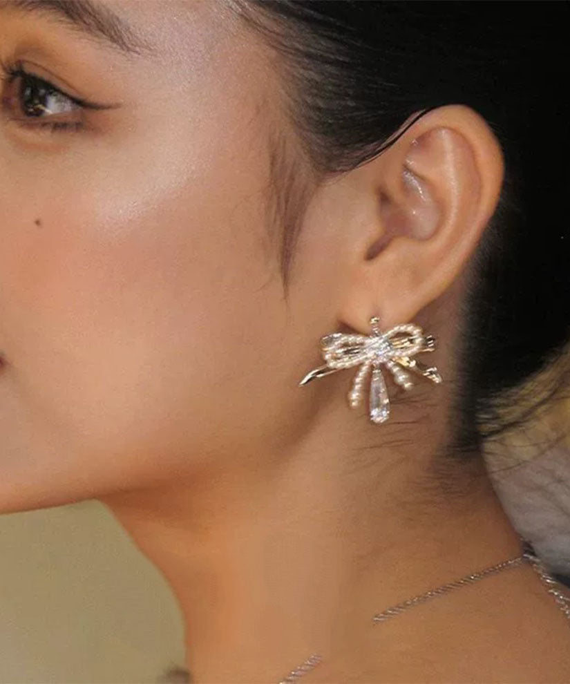 Women's Copper Pearl Drop Earrings Silk - OutfitLondon