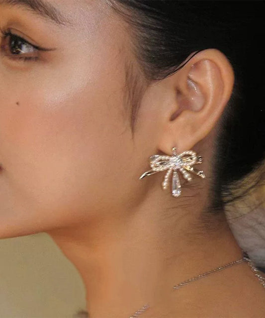 Women's Copper Pearl Drop Earrings Silk - OutfitLondon