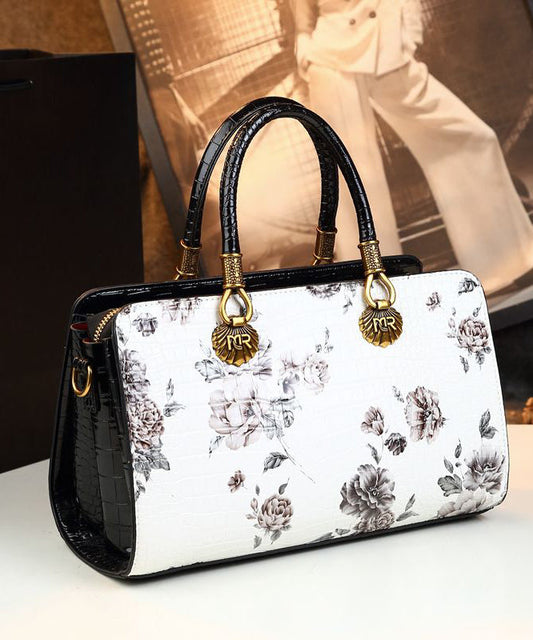 White Calf Leather Tote Bag Zipper Closure - OutfitLondon