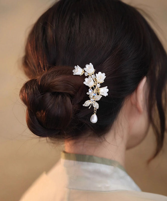 Women's U-Shaped Hair Pin Zircon White Alloy - OutfitLondon