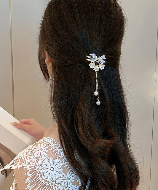 Women's Pearl Hair Clip White Alloy - OutfitLondon
