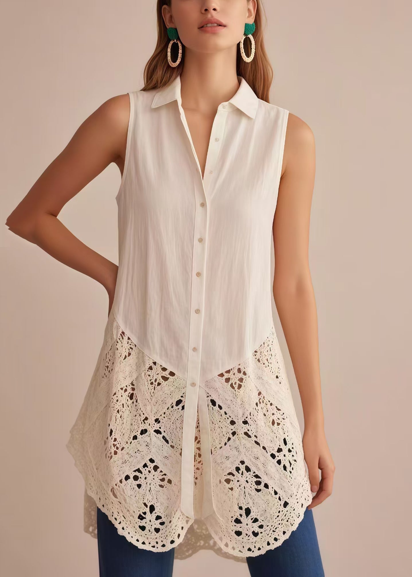 Women's Cotton Lace Sleeveless White Breathable - OutfitLondon