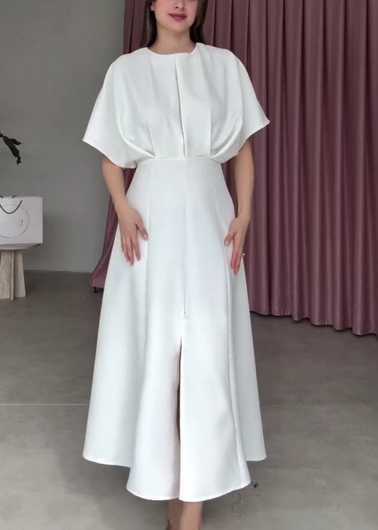 Women's White Cotton Maxi Dress Short Sleeves Breathable - OutfitLondon