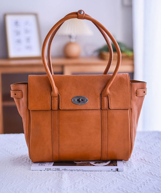 Yellow Leather Shoulder Bag Durable Leather Zipper Closure - OutfitLondon