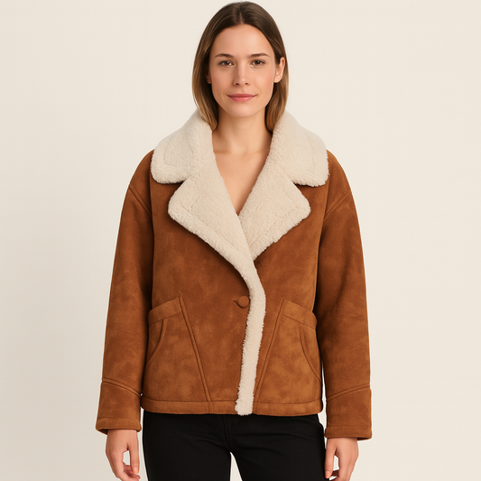 Soft Teddy Jacket with Faux Fur Lapel Collar - OutfitLondon