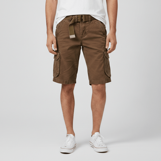 Relaxed Fit Cargo Shorts with Side Pockets and Belt - OutfitLondon