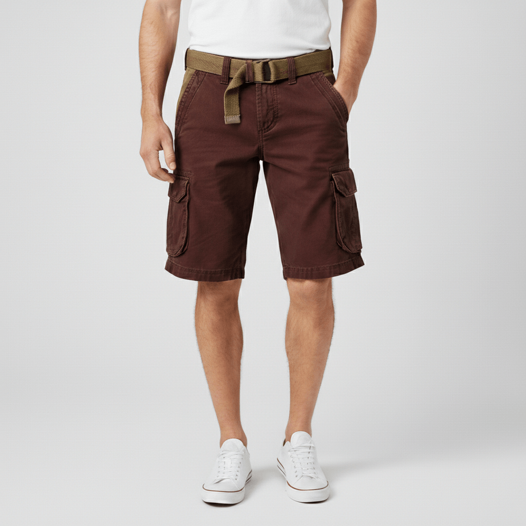 Relaxed Fit Cargo Shorts with Side Pockets and Belt