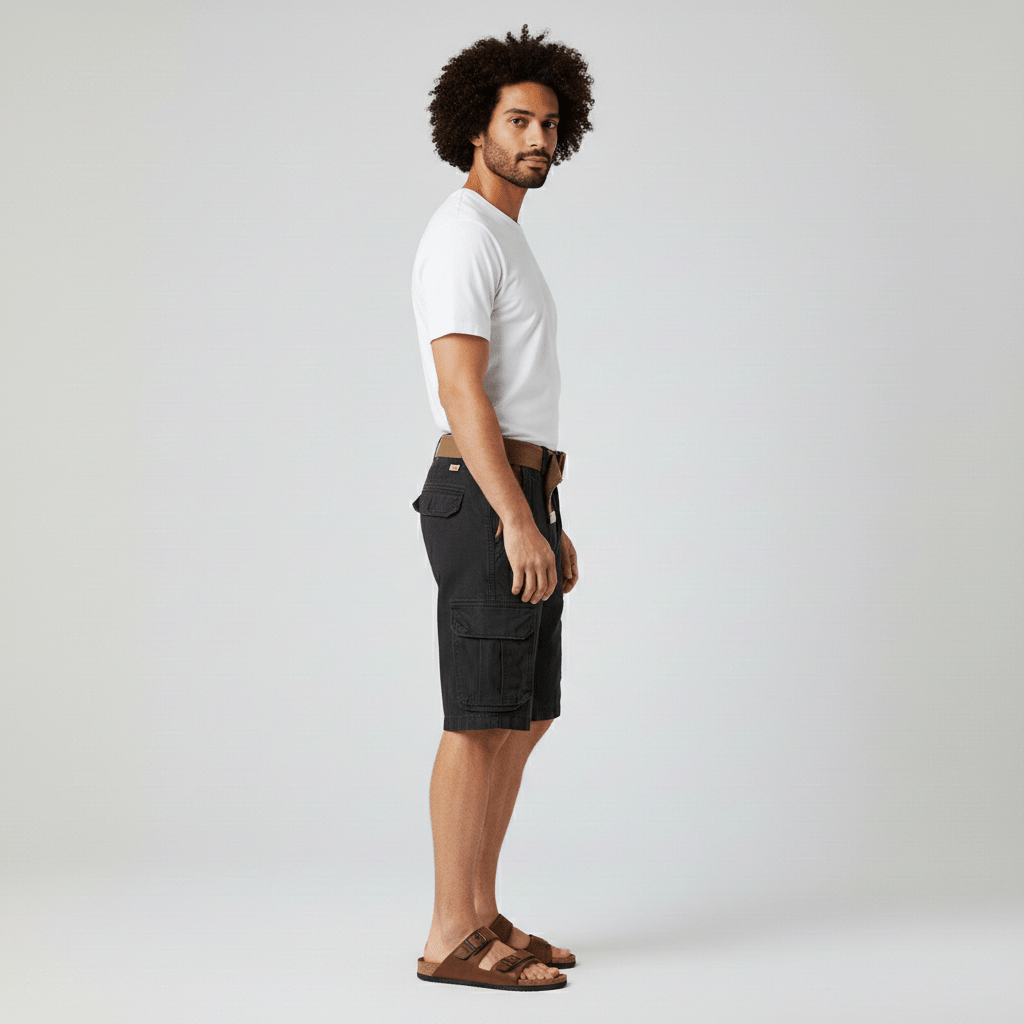 Relaxed Fit Cargo Shorts with Side Pockets and Belt