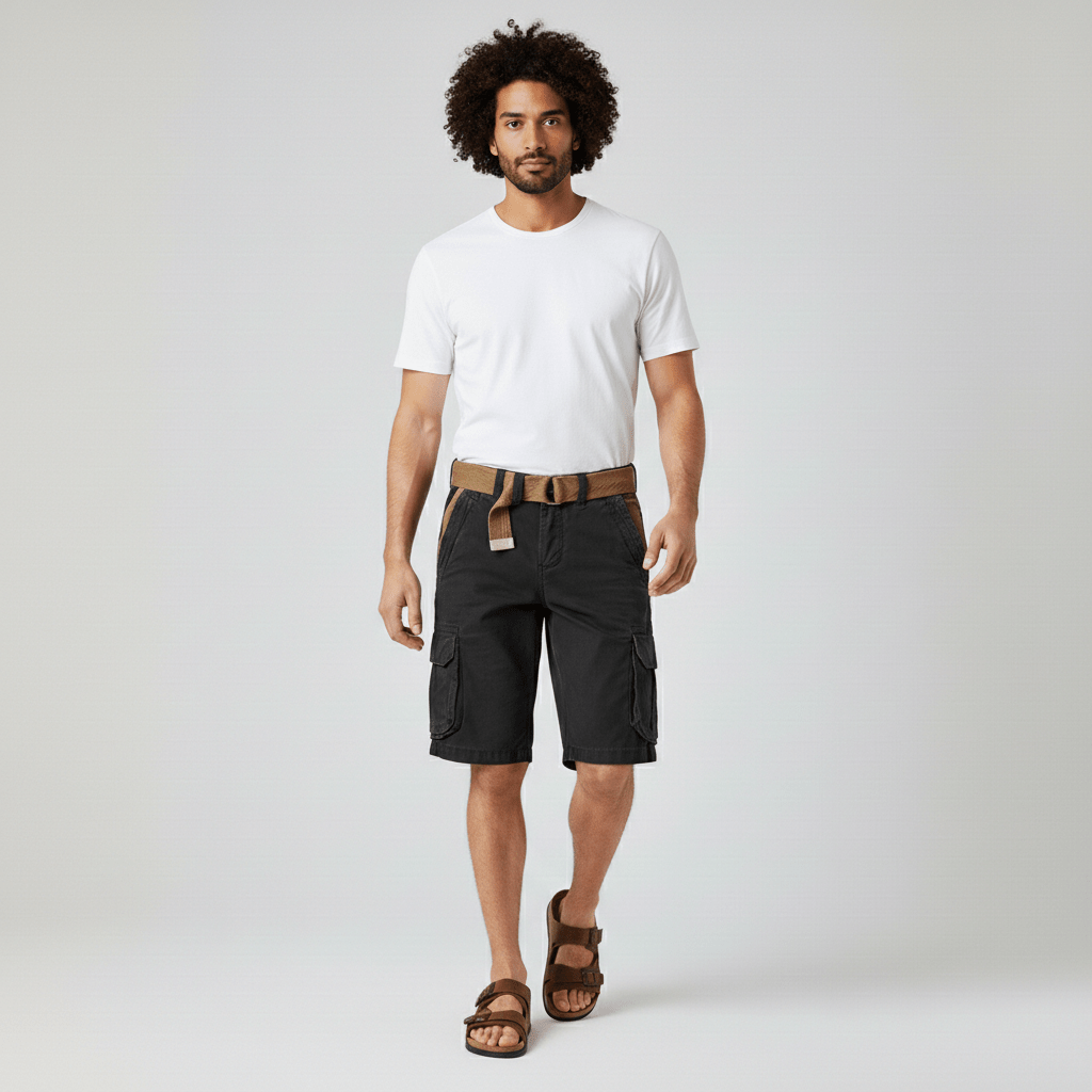 Relaxed Fit Cargo Shorts with Side Pockets and Belt