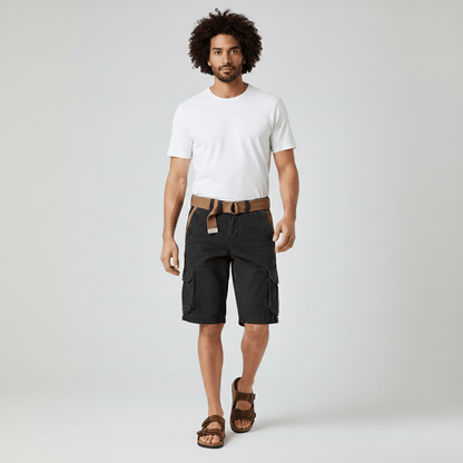 Relaxed Fit Cargo Shorts with Side Pockets and Belt