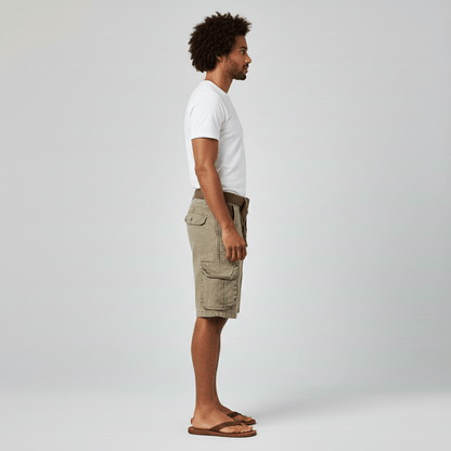 Relaxed Fit Cargo Shorts with Side Pockets and Belt
