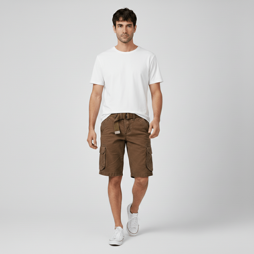 Relaxed Fit Cargo Shorts with Side Pockets and Belt