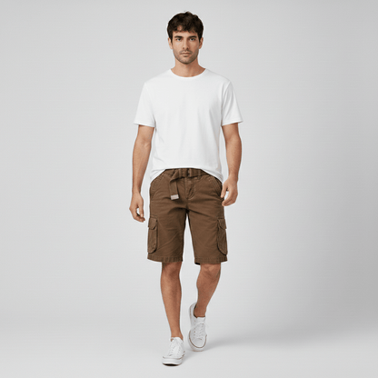 Relaxed Fit Cargo Shorts with Side Pockets and Belt