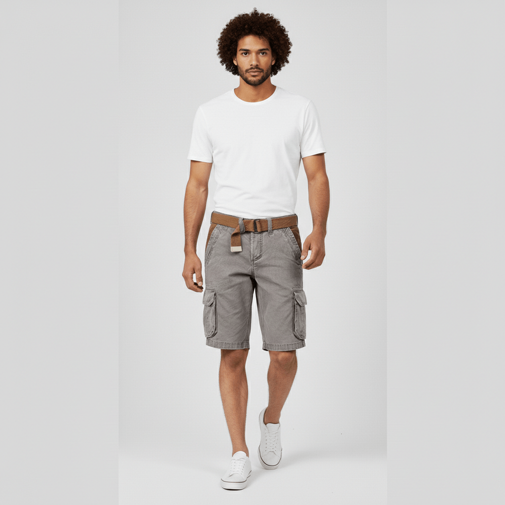 Relaxed Fit Cargo Shorts with Side Pockets and Belt