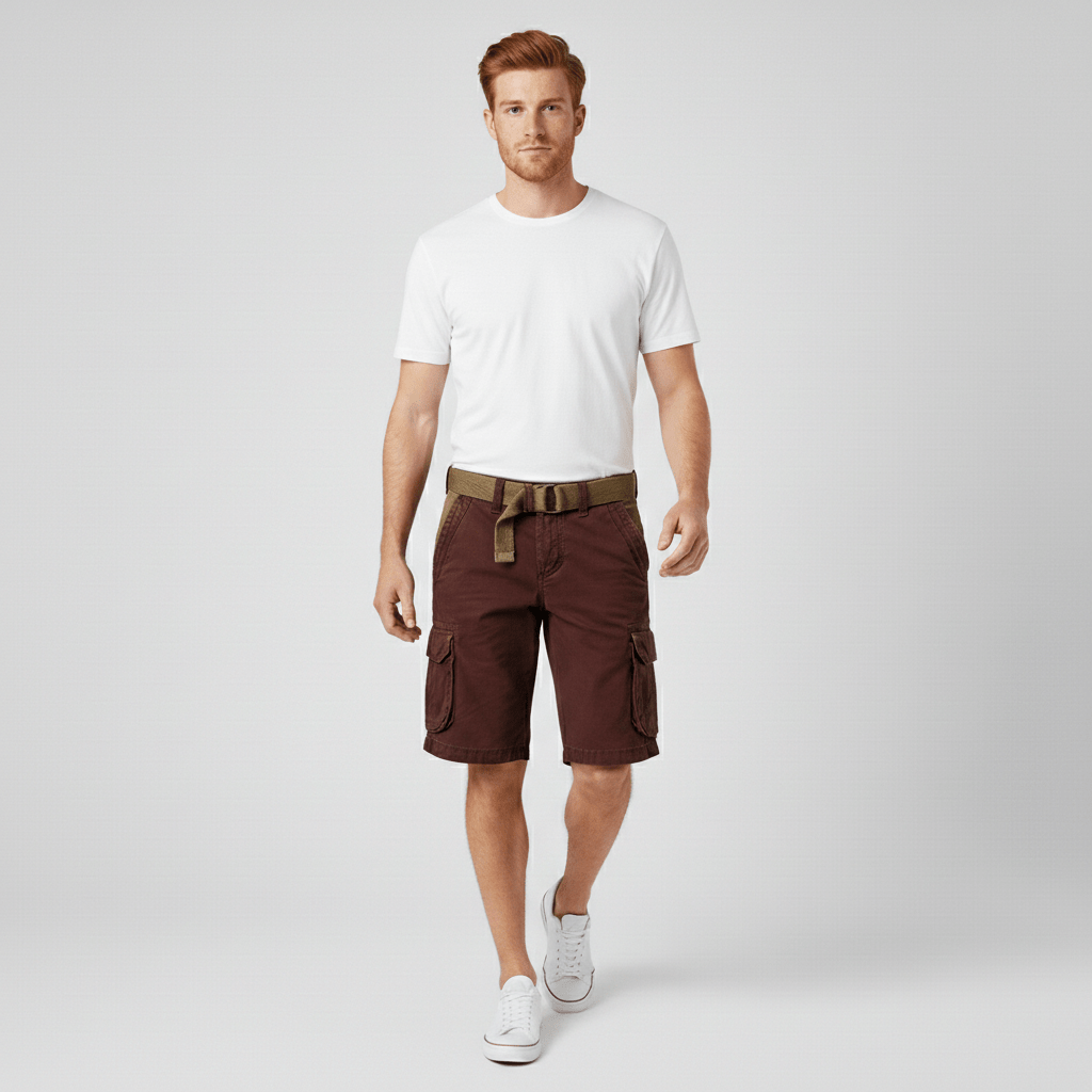 Relaxed Fit Cargo Shorts with Side Pockets and Belt