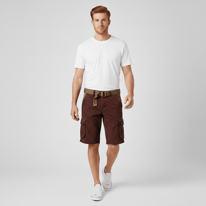 Relaxed Fit Cargo Shorts with Side Pockets and Belt