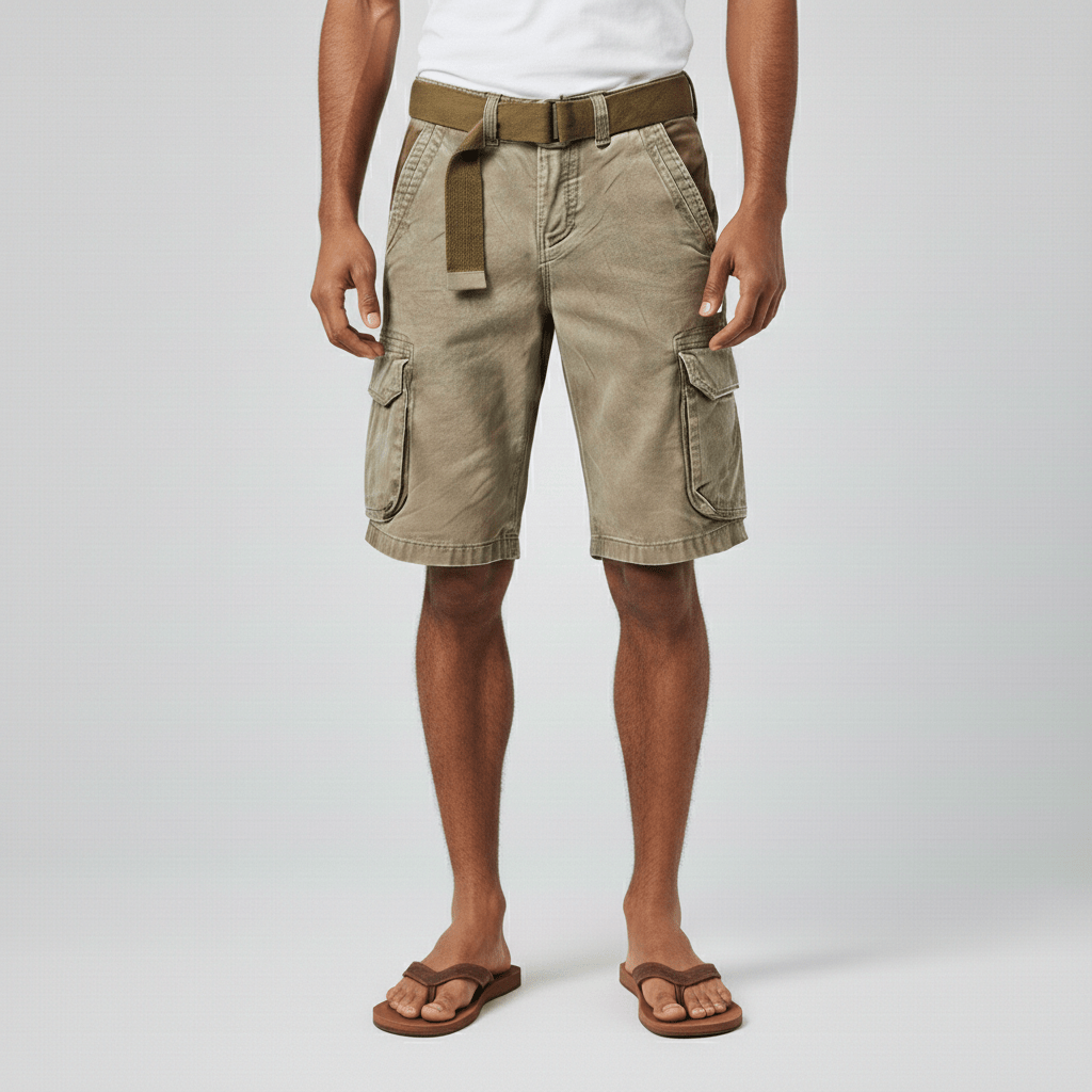 Relaxed Fit Cargo Shorts with Side Pockets and Belt