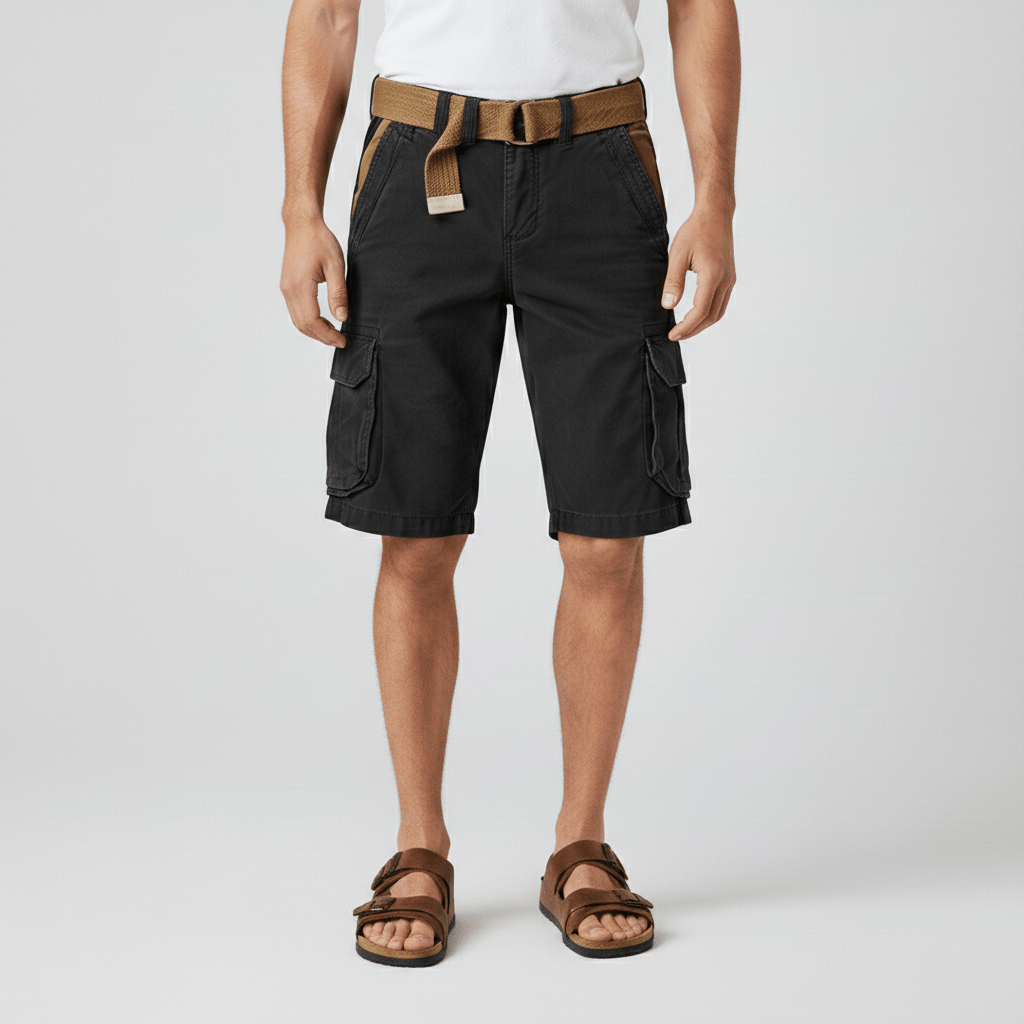 Relaxed Fit Cargo Shorts with Side Pockets and Belt