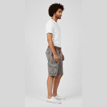 Relaxed Fit Cargo Shorts with Side Pockets and Belt