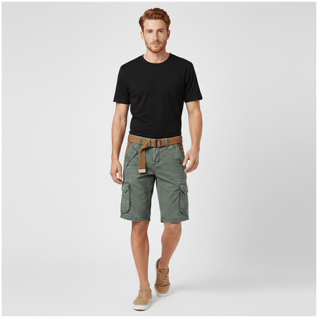 Relaxed Fit Cargo Shorts with Side Pockets and Belt