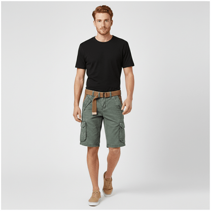 Relaxed Fit Cargo Shorts with Side Pockets and Belt